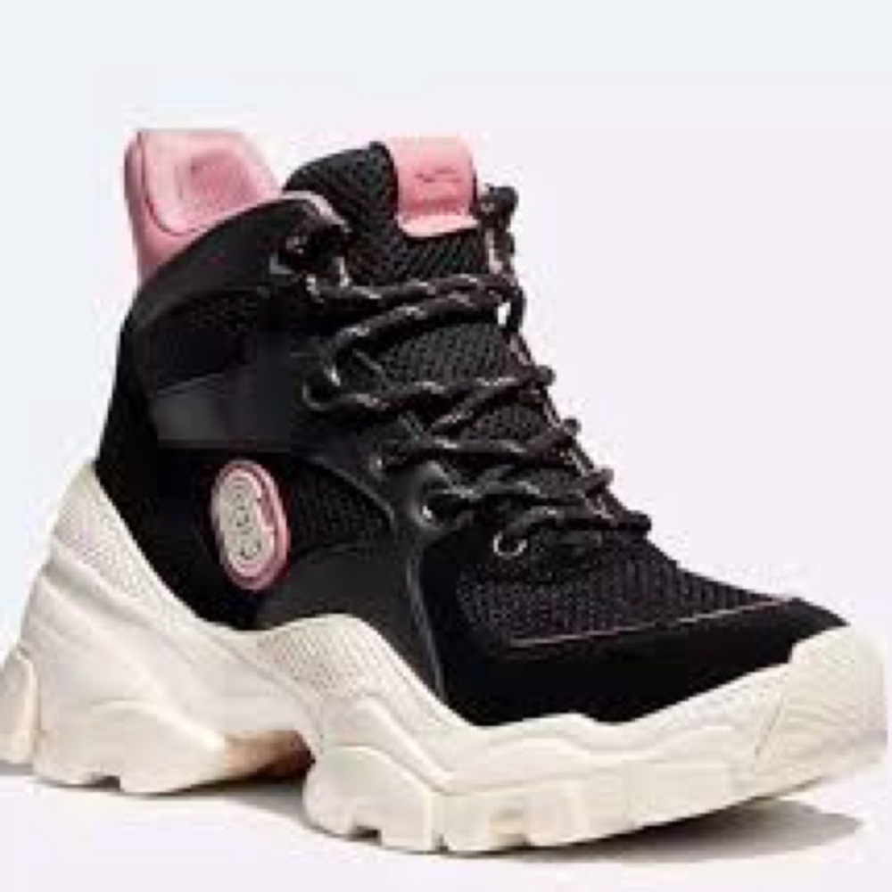 COACH C265 Hiker Sneakers Black Pink Suede Mesh Chunky High Top G4320